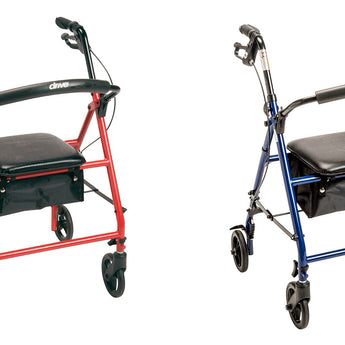 Drive Medical Steel Rollator Walker 4 Wheels 6" Casters with Seat and Storage Bag BLUE/RED