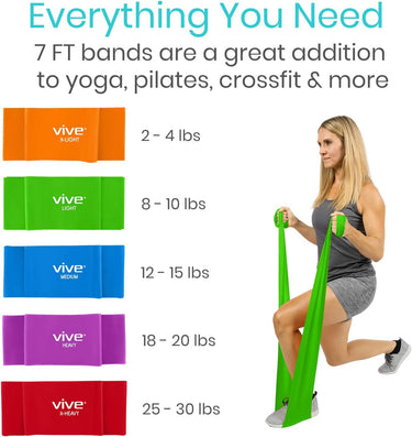 Vive Flat Resistance Band 5 Piece Set Stretch Bands for Exercise, Physical Therapy, Yoga