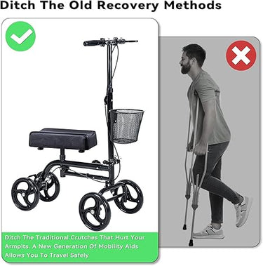 WINLOVE Black Steerable Knee Walker Roller Scooter with Basket Dual Braking System for Angle and Injured Foot Broken Economy Mobility