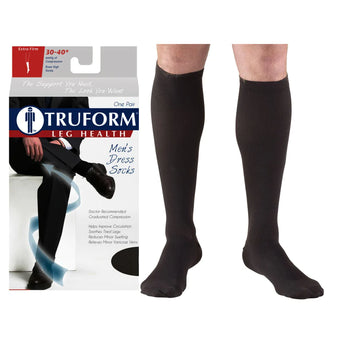 Truform Men's Dress Knee High Support Sock, 30-40 mmHg, Closed Toe