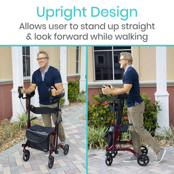 Vive Upright Walker with Seat, Stand Up Rollator, Arm Rests