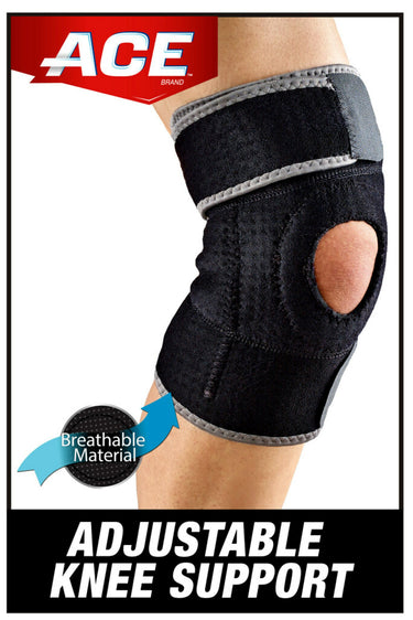 ACE Brand Adjustable Compression Knee Support, Black – One Size Fits Most
